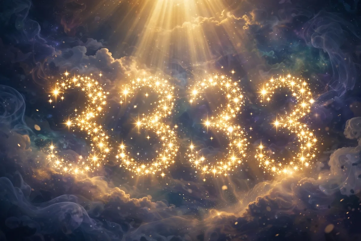 3333 angel number meaning - glowing numbers in night sky with divine light