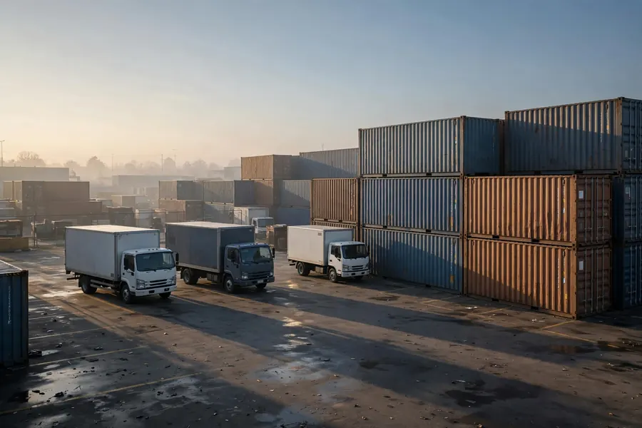 Third-party logistics - delivery trucks and cargo containers in a logistics yard