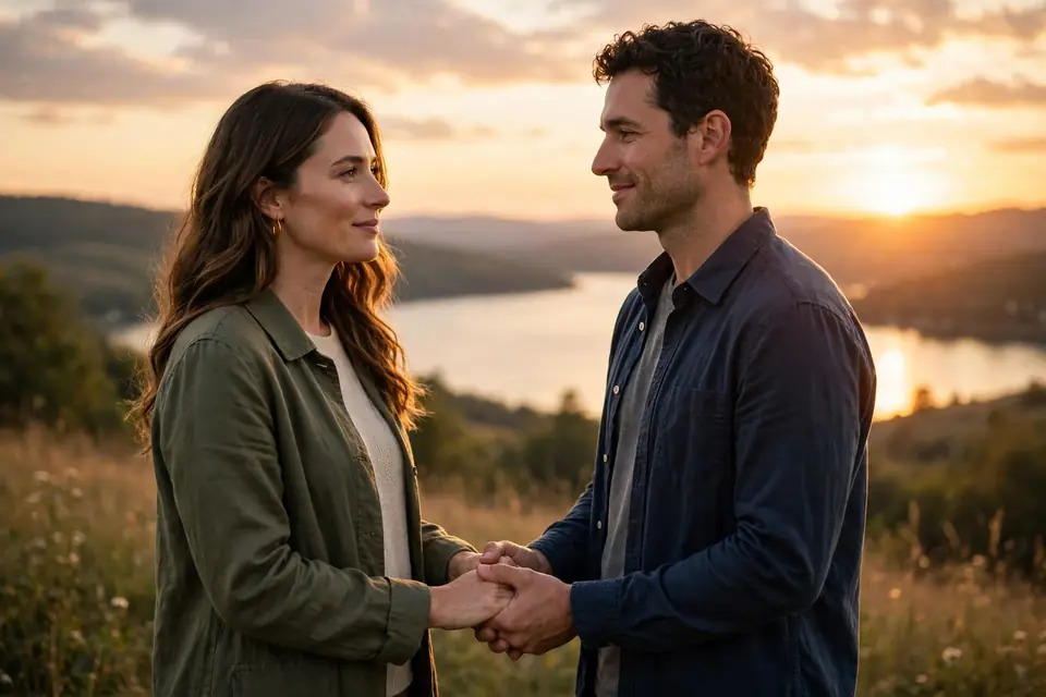 69 angel number love meaning - balanced couple holding hands at sunset