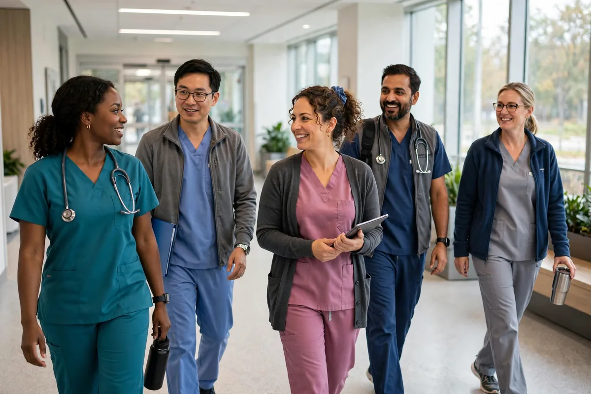 Ancillary meaning healthcare - medical support team in hospital corridor