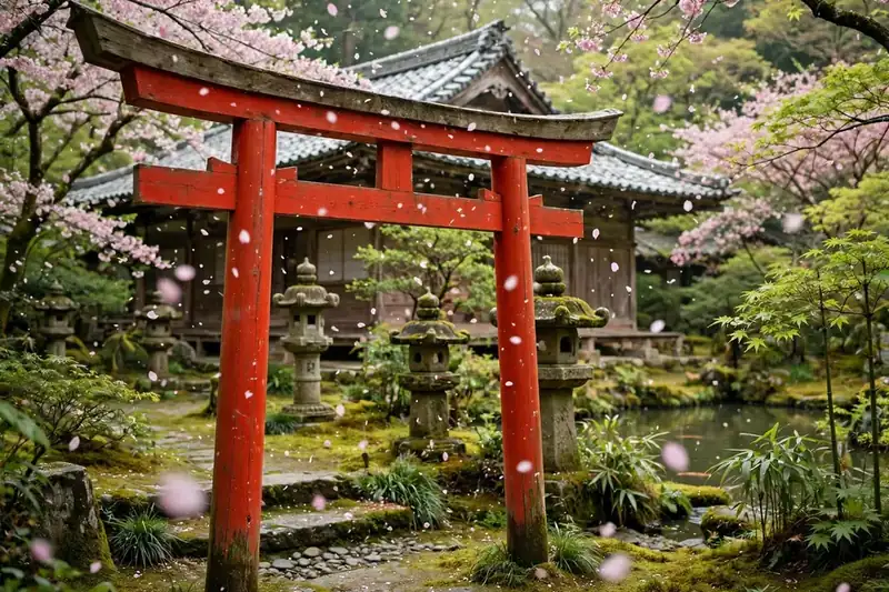 Arigato meaning - torii gate with cherry blossoms in Japan