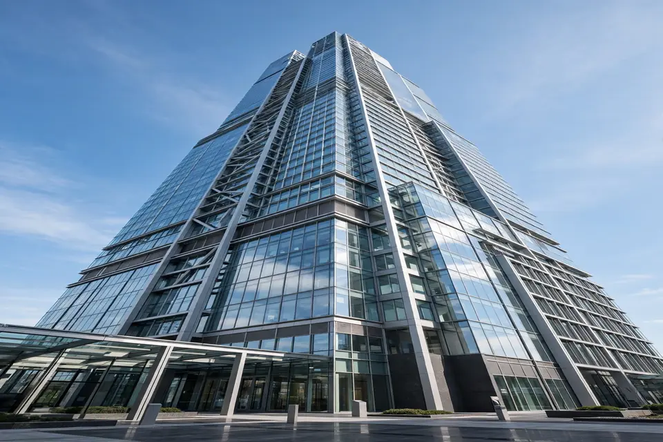 Modern glass office tower symbolizing corporate leadership