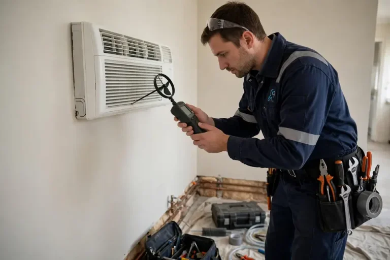 CFM meaning - HVAC technician measuring airflow from air conditioner vent