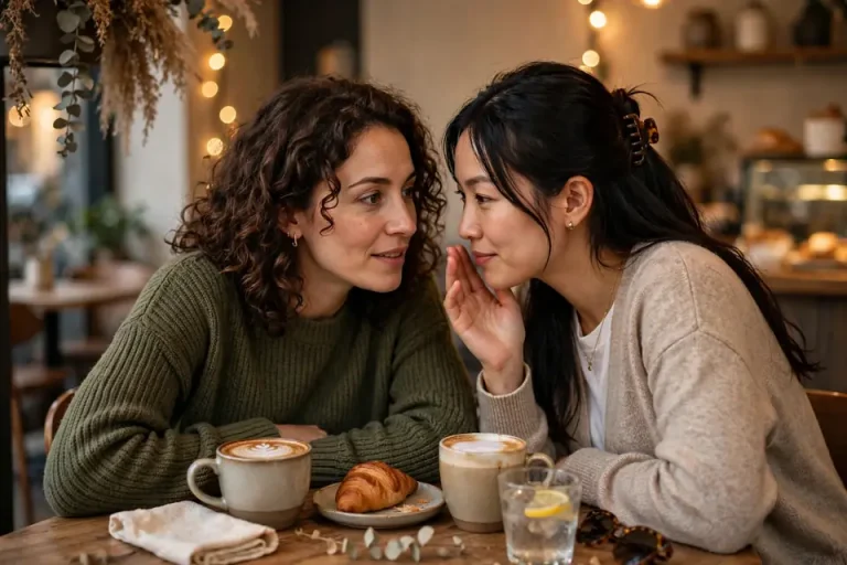 Chisme meaning - two women gossiping over coffee