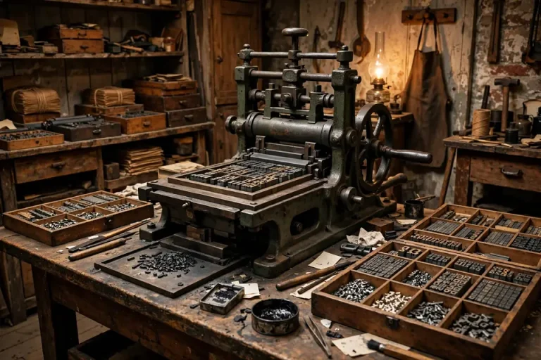 Cliche meaning - vintage printing press with metal type