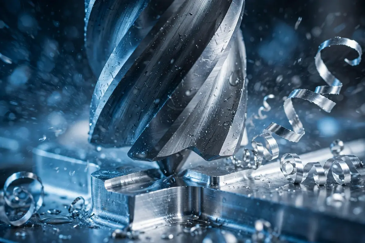 CNC meaning how it works - close-up of CNC milling machine cutter shaping metal workpiece with precision