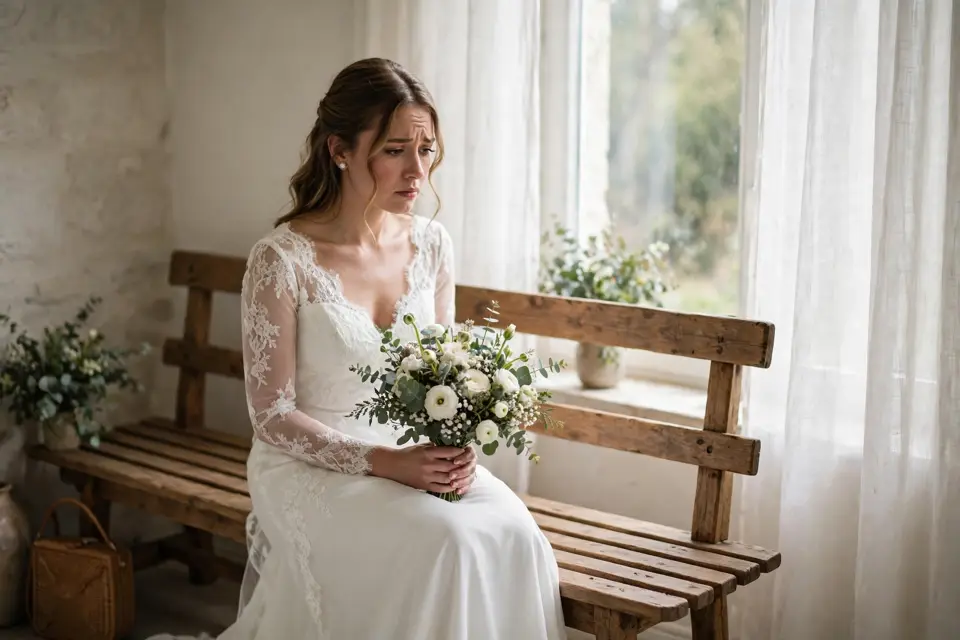 Cold feet before a wedding - nervous bride hesitating before the ceremony