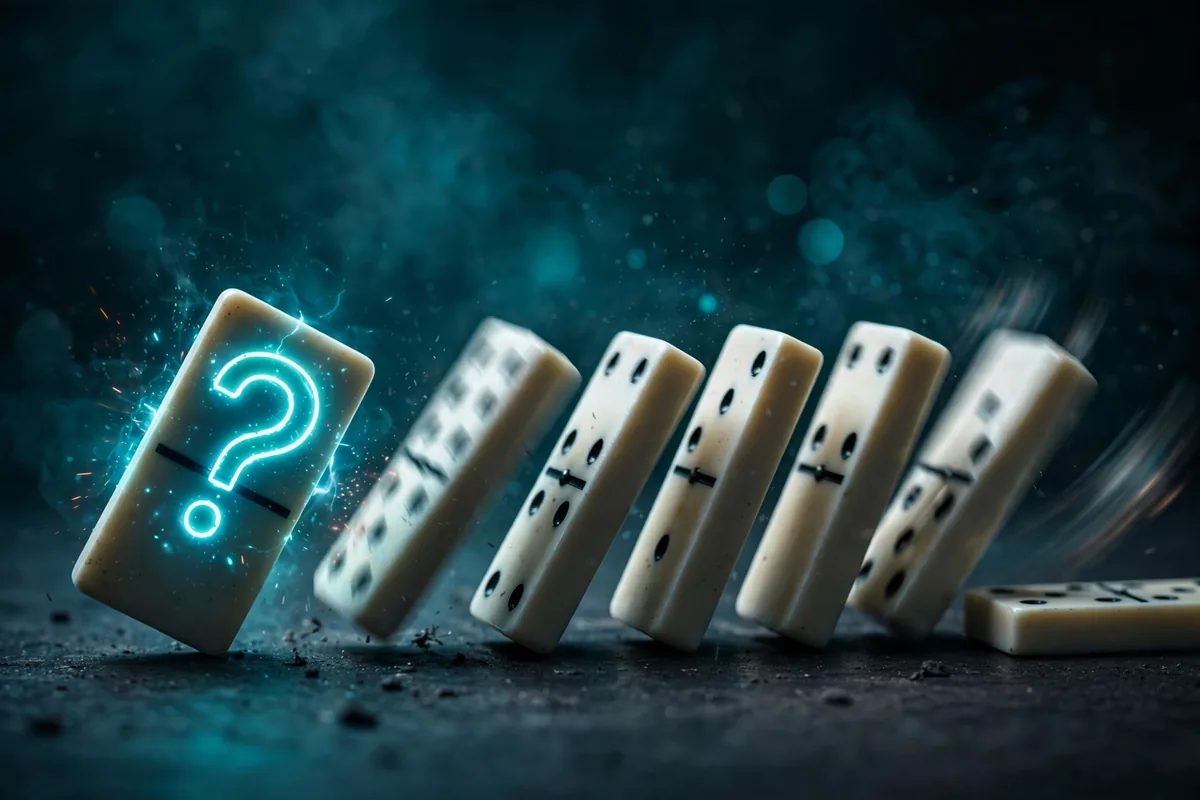 Contingent meaning - dominoes chain illustrating how one thing depends on another