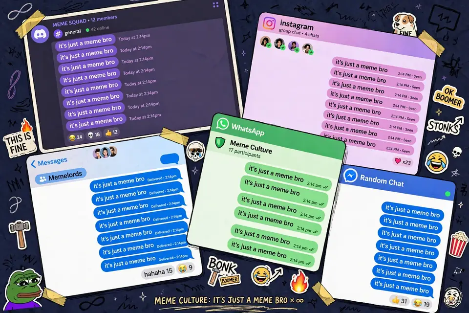 Chat windows repeating the same message across social media