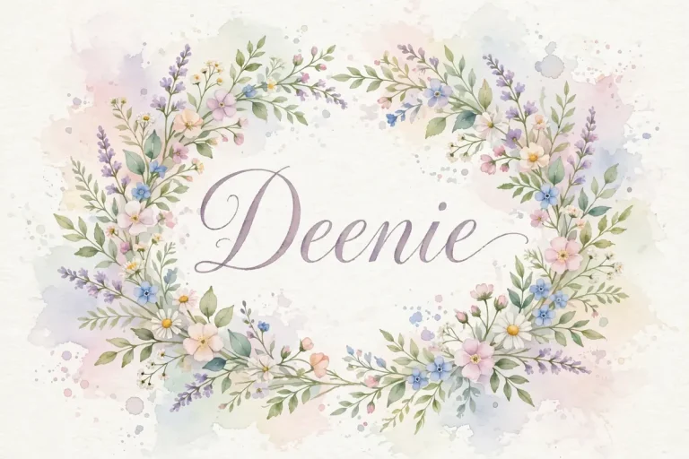 Deenie meaning - soft watercolor illustration of a baby name announcement with the name Deenie