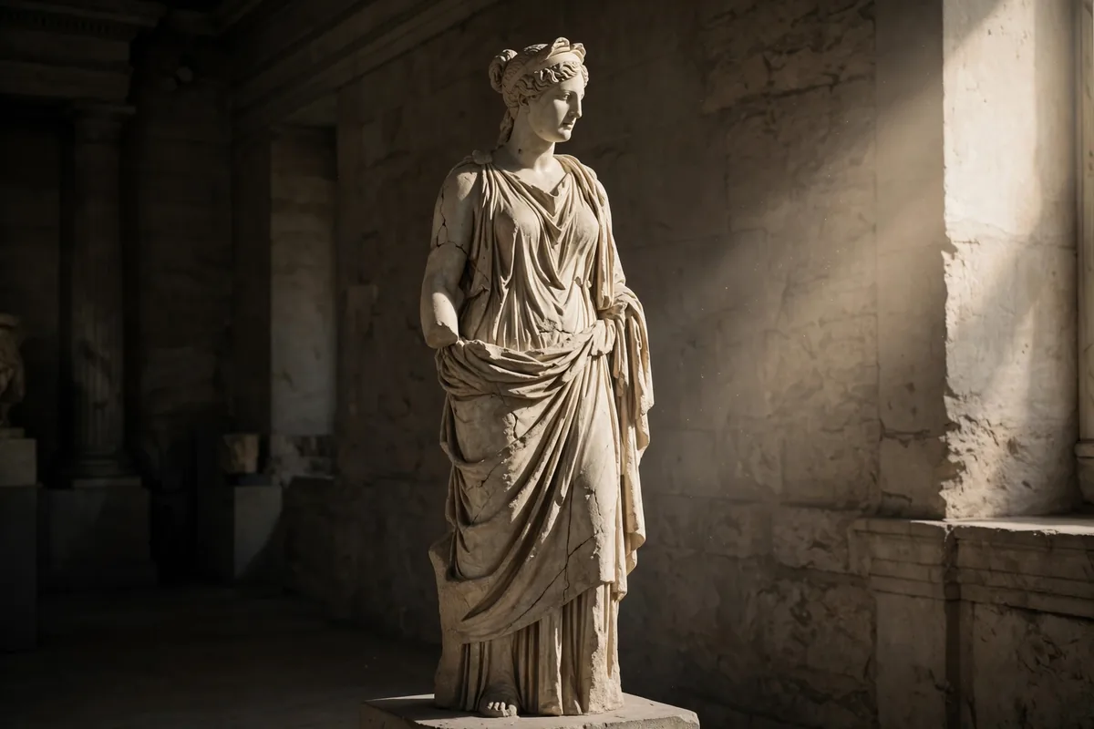 Deity meaning worship - ancient marble statue of deity in museum