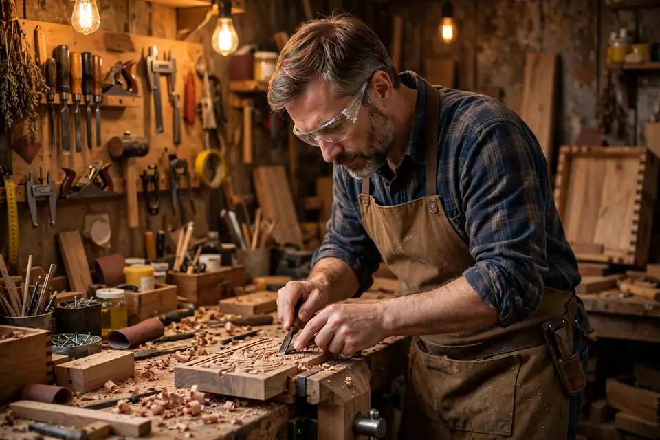 Devotion meaning dedication - craftsman focused on detailed work