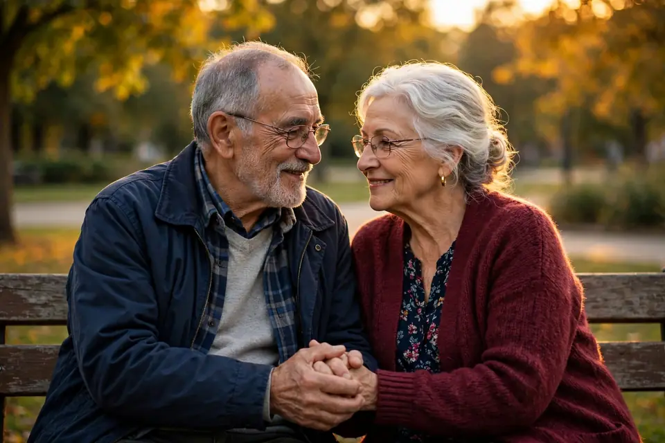 Devotion meaning love - elderly couple holding hands showing deep affection