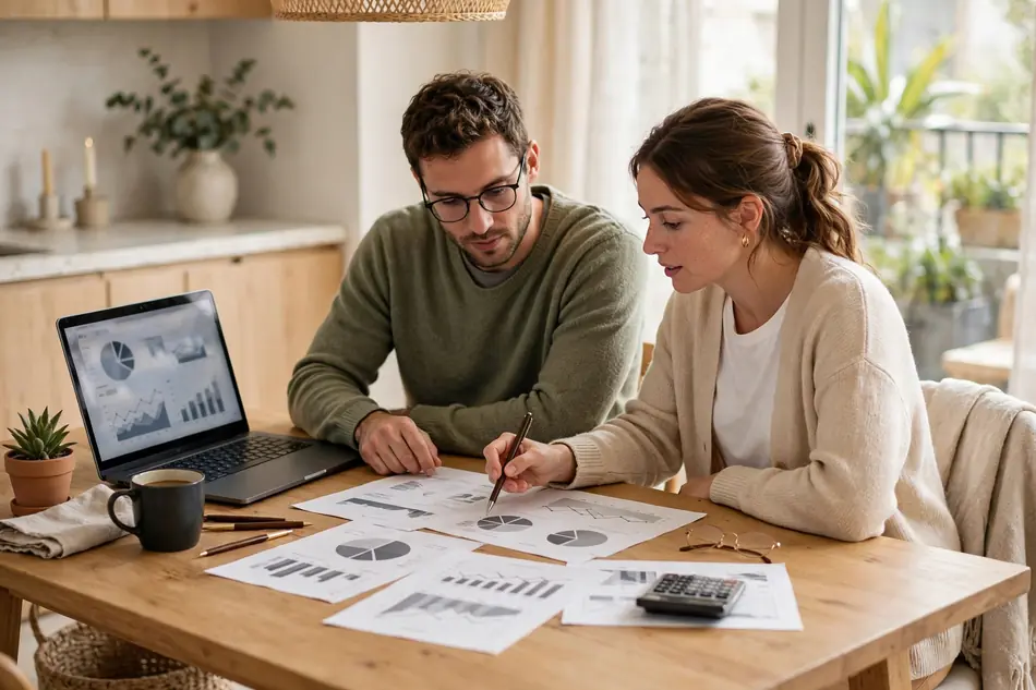DINK meaning finances - couple reviewing savings and investment plans at home