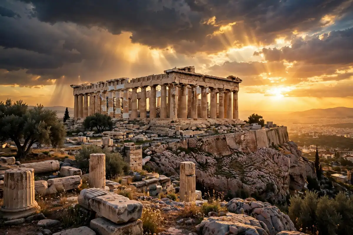 Draconian meaning - ancient Athens Acropolis representing Draco lawgiver history