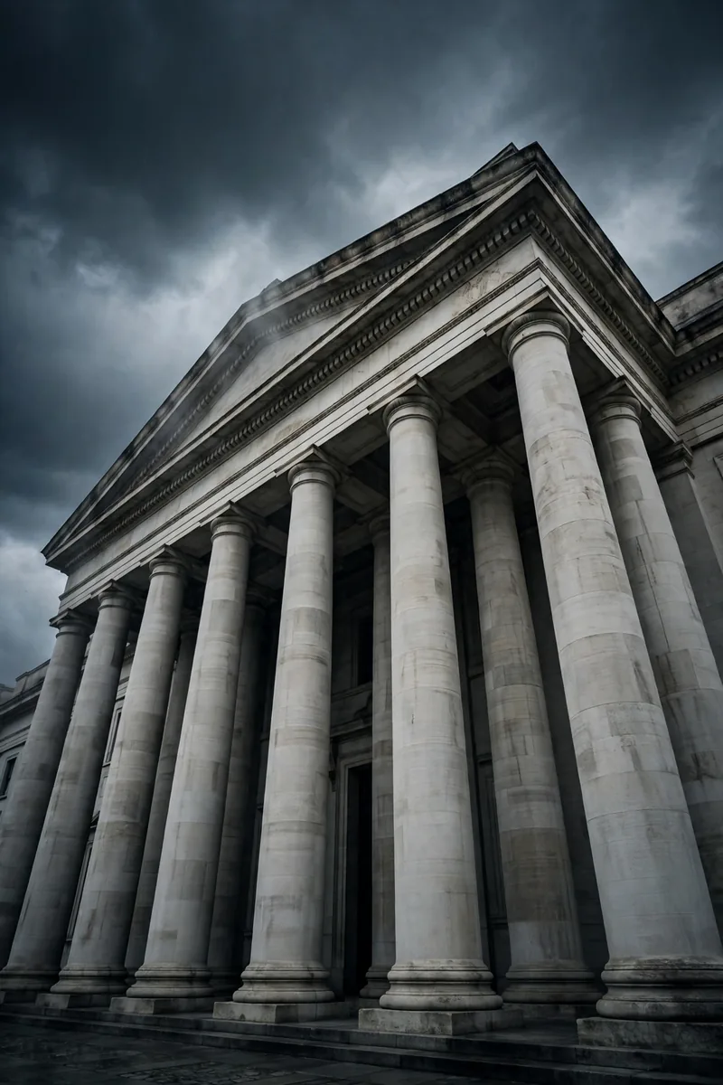Draconian meaning modern - government building representing strict laws and policies