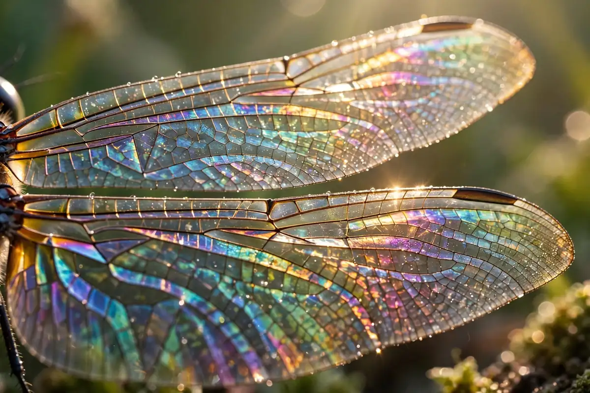 Dragonfly meaning wings - iridescent wings in sunlight