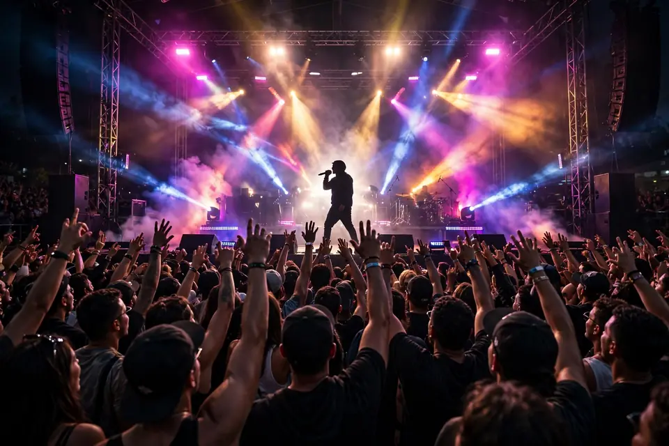 DTMF meaning - concert stage with reggaeton artist performing