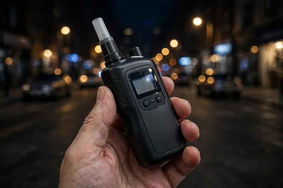 DWI meaning breathalyzer - close-up of alcohol breath test device