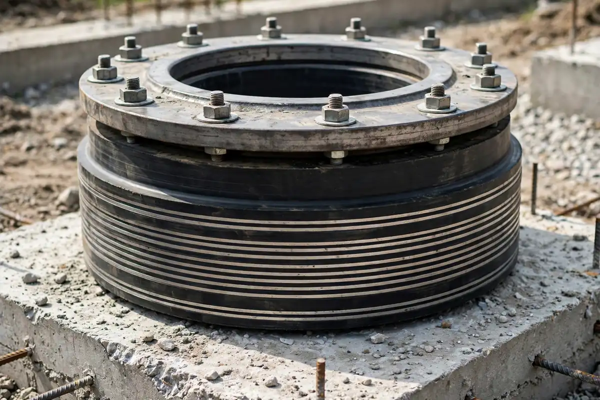 Earthquake pills meaning bearing - close-up of seismic isolation bearing