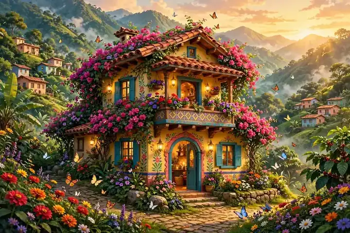 Encanto meaning - colorful magical house in Colombian village
