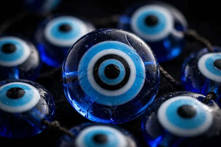 Evil eye meaning - blue glass nazar amulet close-up
