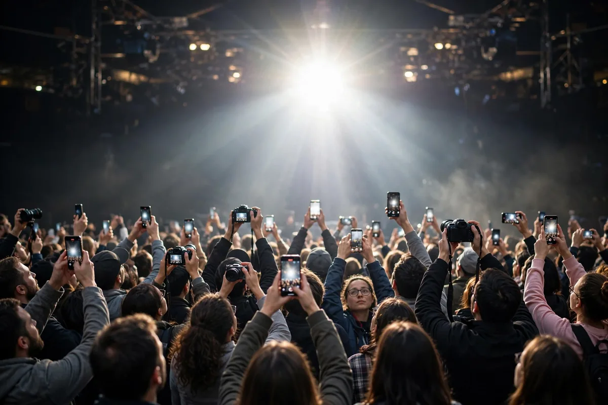 Exhibitionist meaning attention - crowd with cameras and phones