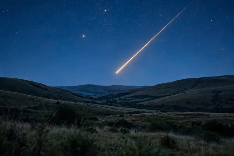 Fleeting meaning - shooting star streaking briefly across the night sky
