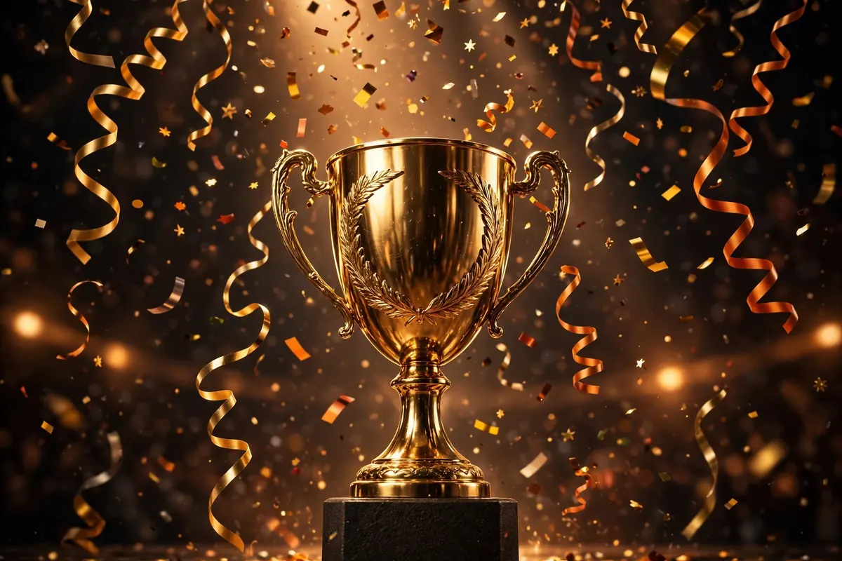 FTW meaning win - trophy with winner celebration