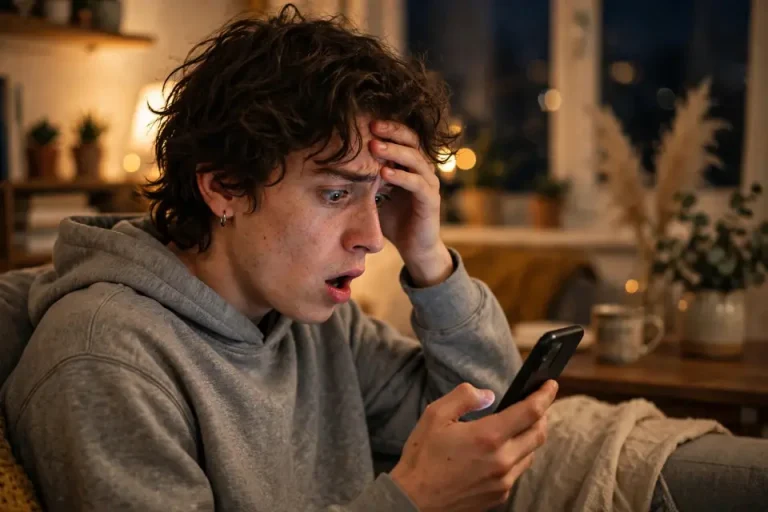GMFU meaning - person reacting in disbelief to a shocking text message