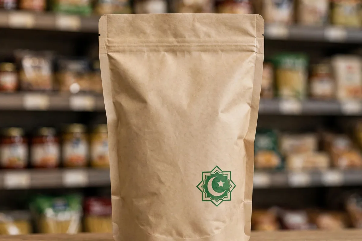 Halal meaning certification - halal certified label on food product packaging