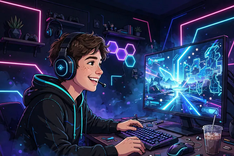 Gamer with headset reacting during gameplay - ight meaning in gaming chat