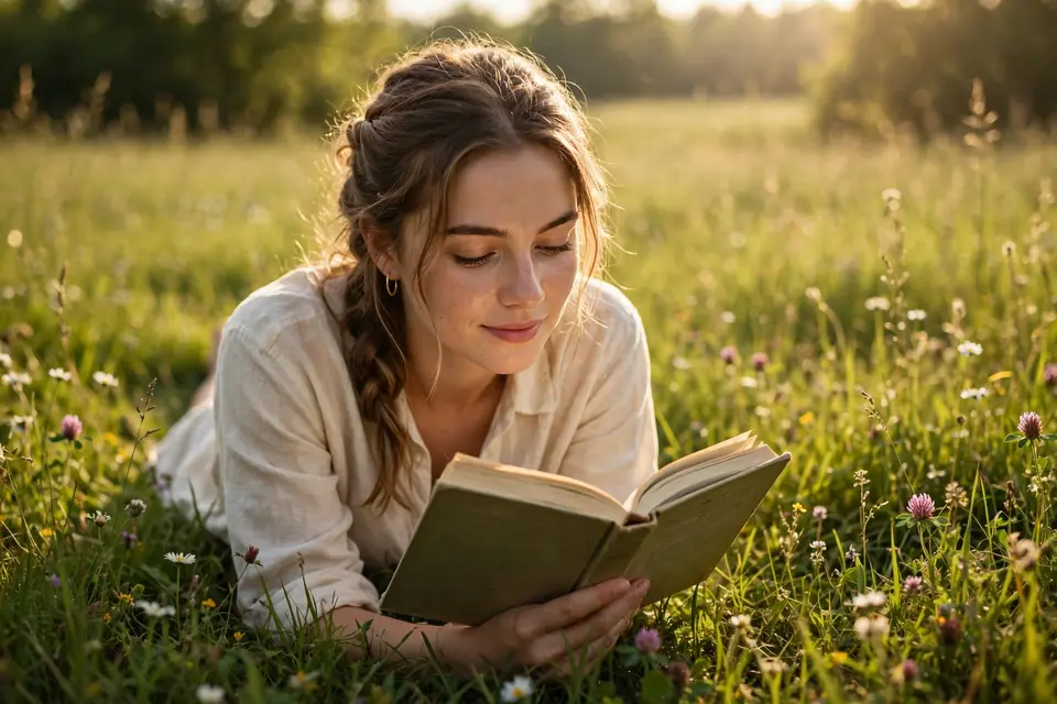 Ignorance is bliss meaning - person peacefully reading in a sunlit meadow unaware of the world