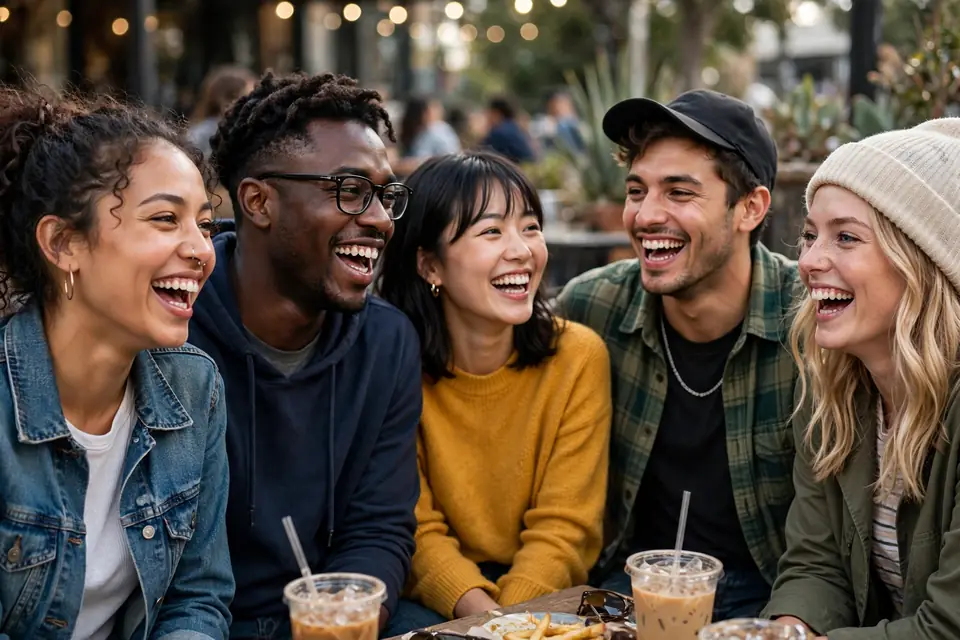 IKYFL meaning reaction - friends laughing together at funny story