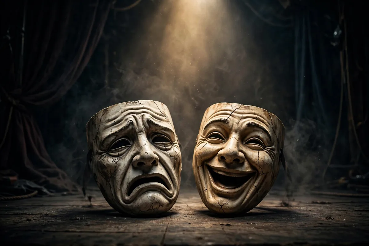 Irony meaning - theater masks comedy tragedy