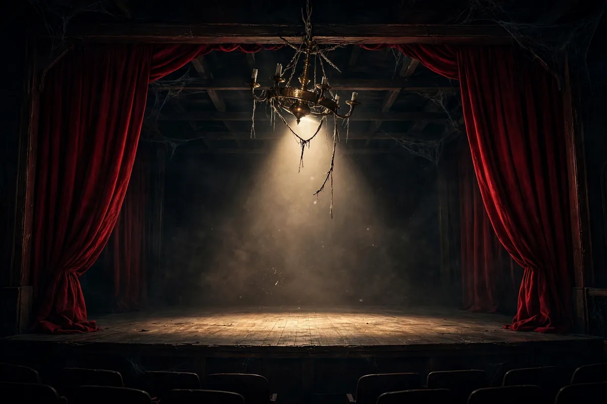 Irony meaning stage - spotlight on empty theater stage
