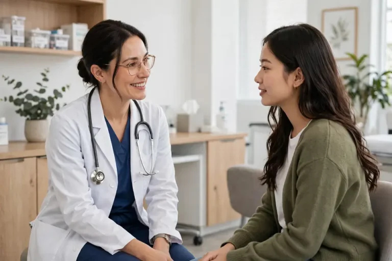 IUD meaning - female doctor consulting with woman patient in clinic