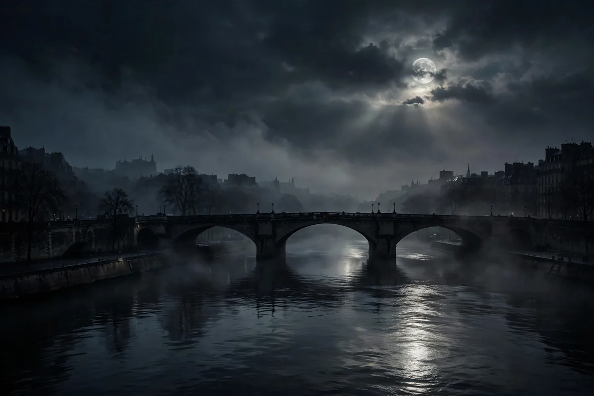 Javert meaning tragic end - Seine river in Paris at night
