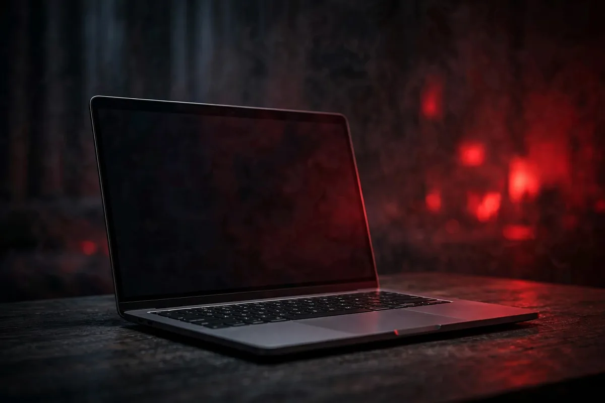 JOI meaning - laptop with privacy screen representing adult content warning concept