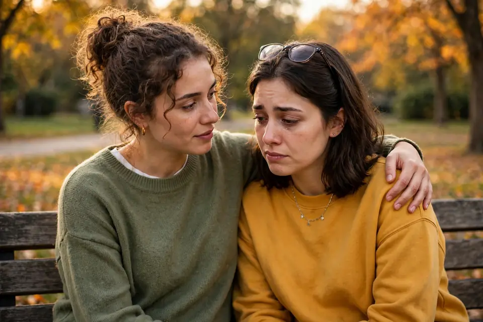 KMS meaning support - two friends having supportive conversation