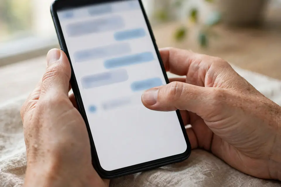 KMS meaning texting - person texting on smartphone