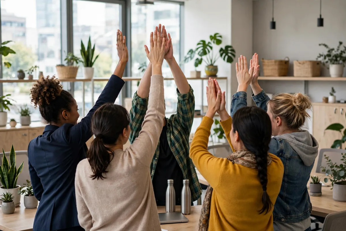 Kudos meaning workplace - team celebrating success