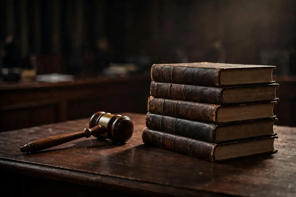 Larceny meaning court - judge gavel and law books representing theft prosecution