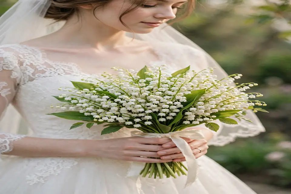 Lily of the valley meaning wedding - elegant white bridal bouquet with lily of the valley