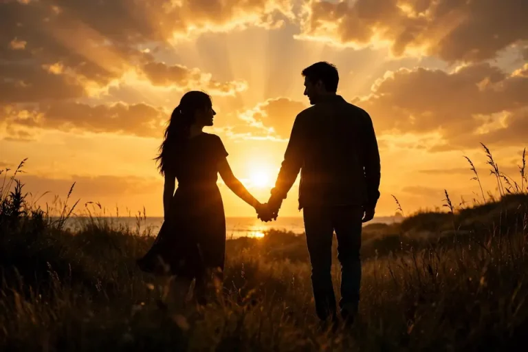 Love language meaning - romantic couple holding hands at sunset