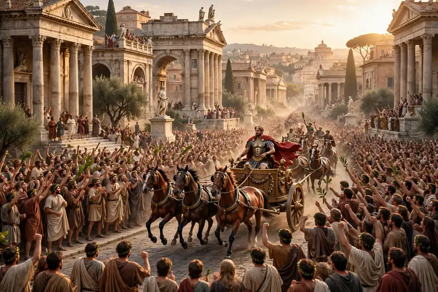 Memento mori meaning in ancient Rome - illustration of Roman triumph with general in chariot