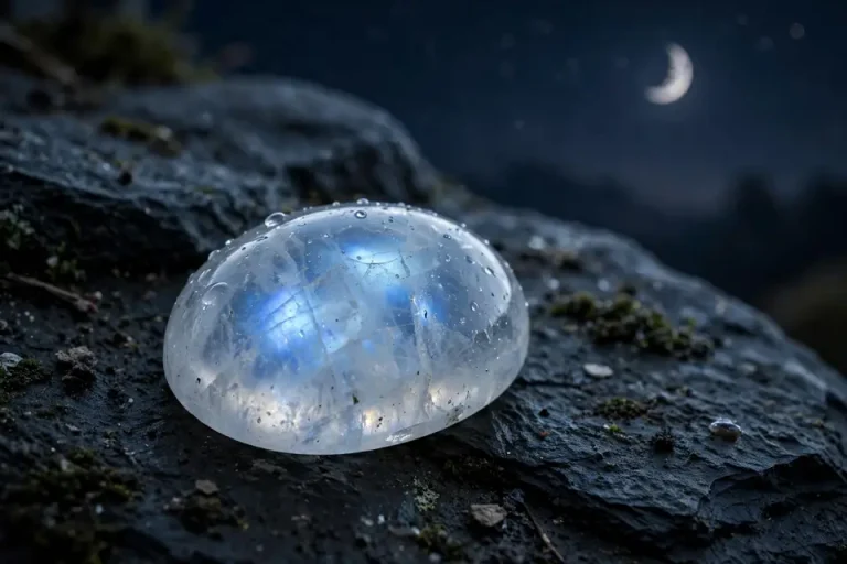 Moonstone meaning - glowing moonstone gemstone with blue adularescence