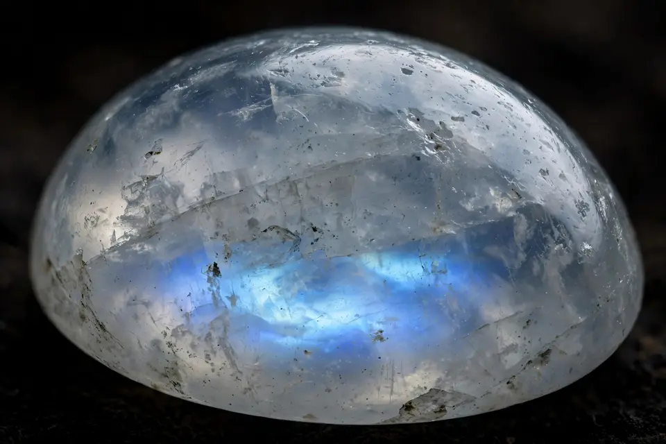 Adularescence - blue light floating across a moonstone cabochon
