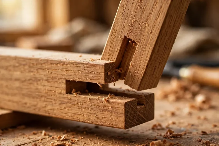 Mortise meaning - close-up of mortise and tenon wood joint