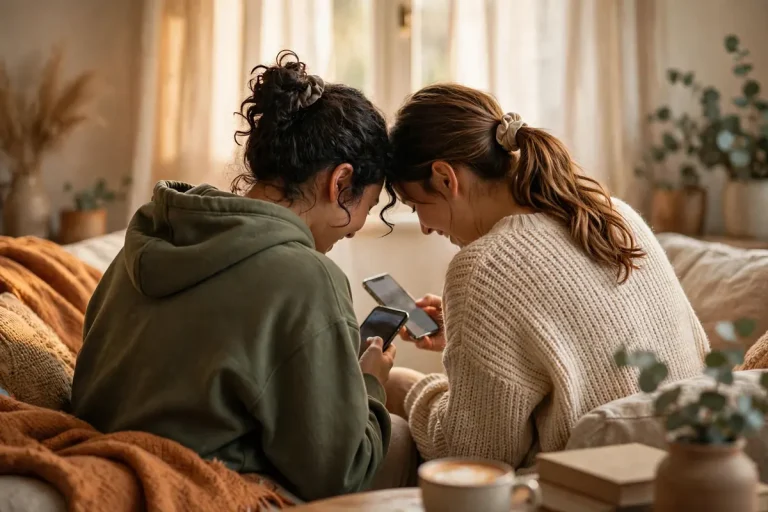 NVM meaning - friends texting on phones
